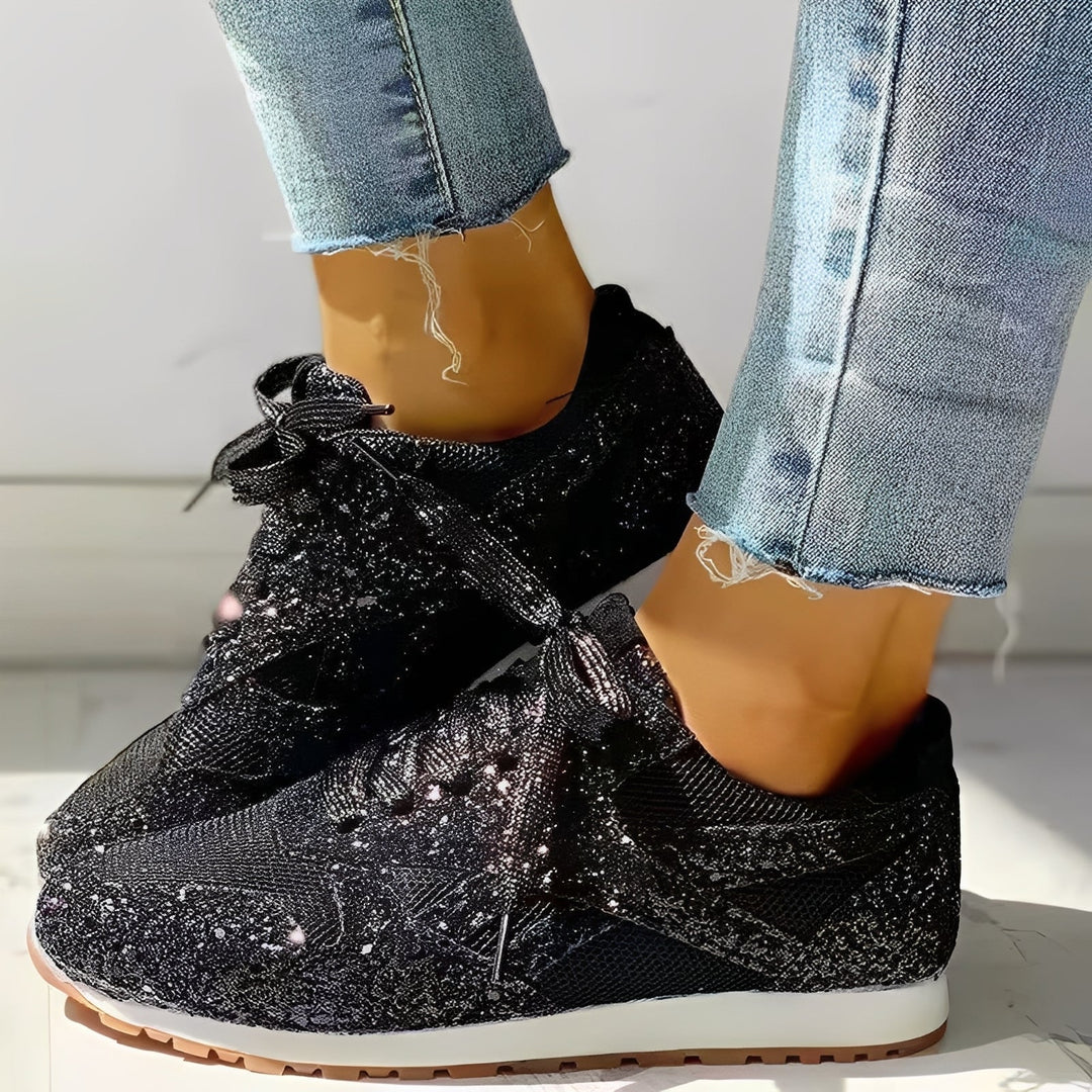 Women's Casual Glitter Detail Flat Sneakers | Orthopedic