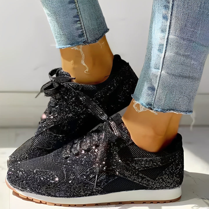 Women's Casual Glitter Detail Flat Sneakers | Orthopedic