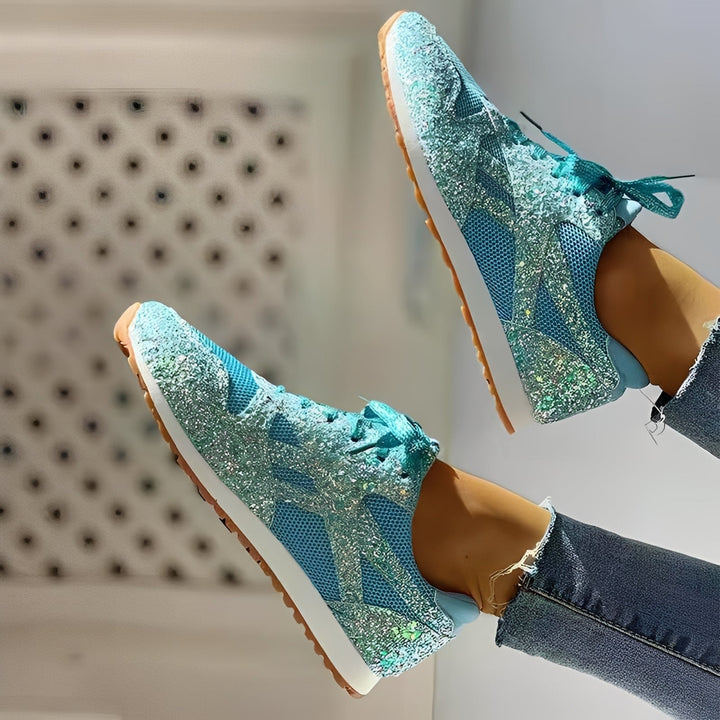 Women's Casual Glitter Detail Flat Sneakers | Orthopedic
