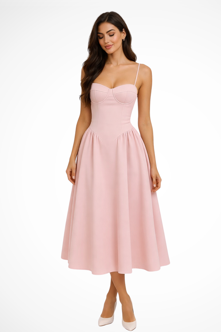 Women’s Corset Bodice A Line Elegant Wedding Guests Dress | Midi