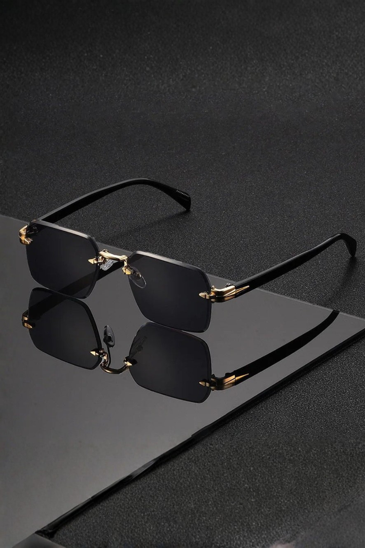 Men's Rimless Sunglasses with Gold Bridge and Gradient Lens | Polarized