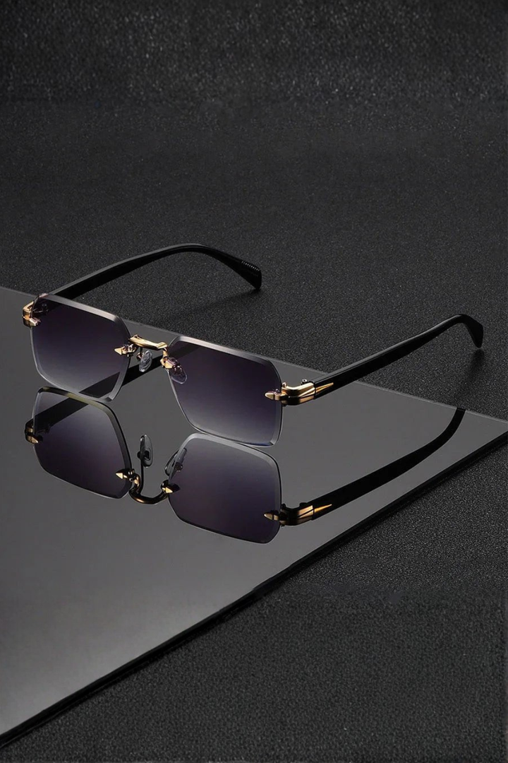Men's Rimless Sunglasses with Gold Bridge and Gradient Lens | Polarized