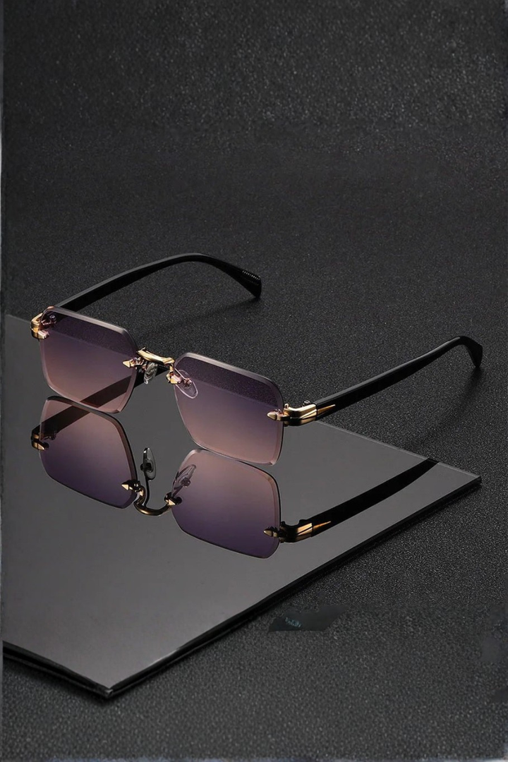 Men's Rimless Sunglasses with Gold Bridge and Gradient Lens | Polarized