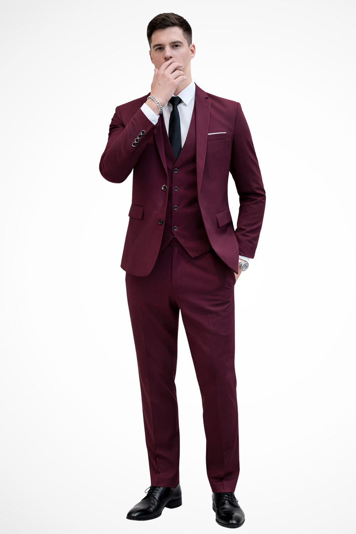 Men's Slim Fit Notch Lapel Wedding Guest Suit Set | Three Piece