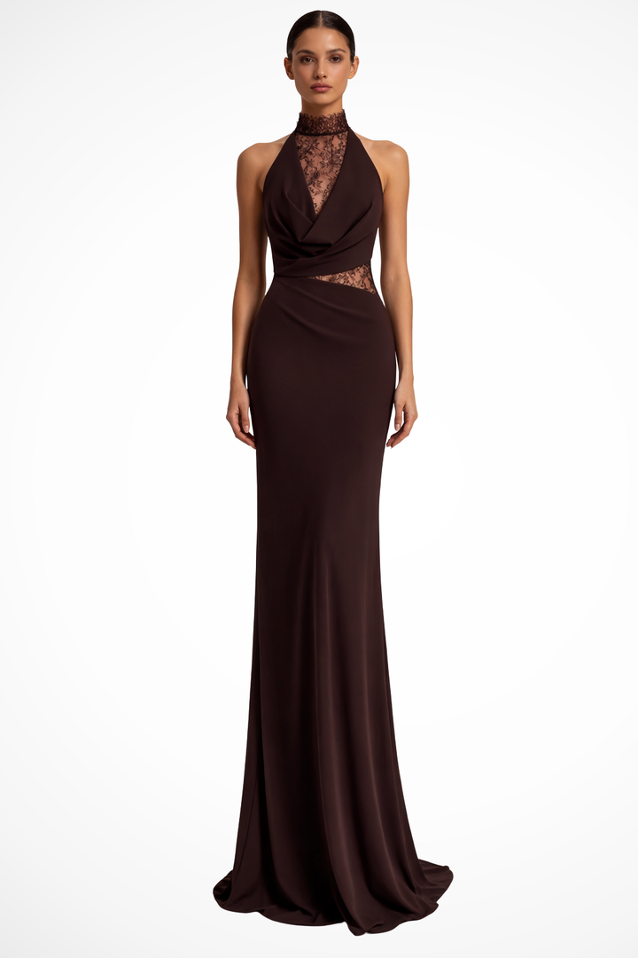 Women's Halter High Neck Sleeveless Wedding Guest Dress | Maxi