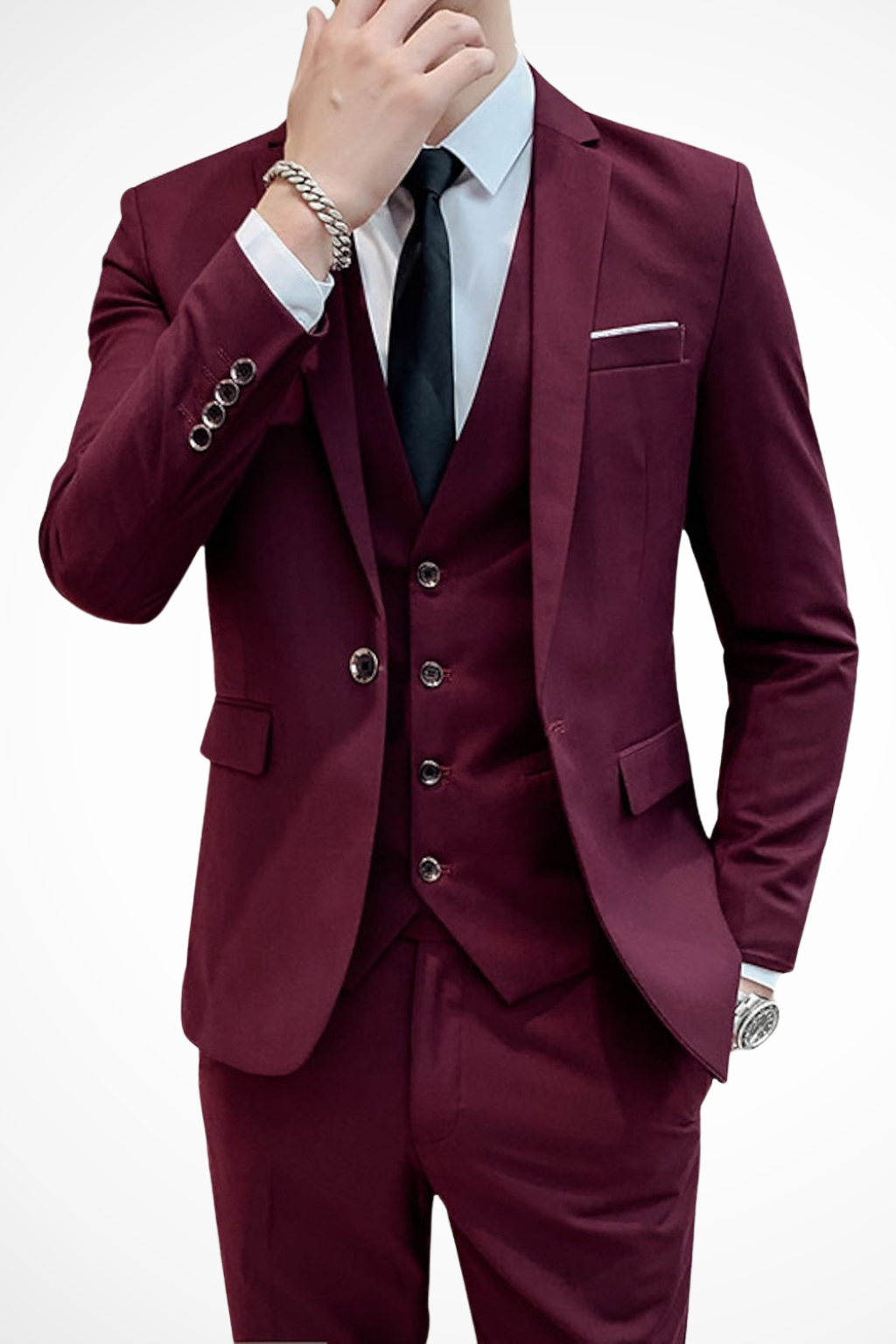 Men's Slim Fit Notch Lapel Wedding Guest Suit Set | Three Piece