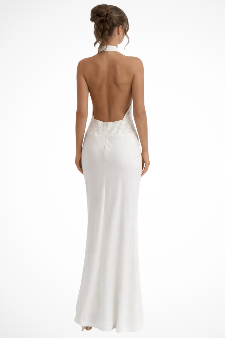 Women's Halter Neck Draped Wedding Guest Dress | Maxi