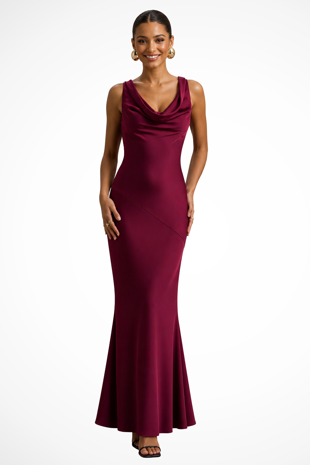Women's Elegant Cowl Neck Fitted Wedding Guest Dress | Maxi