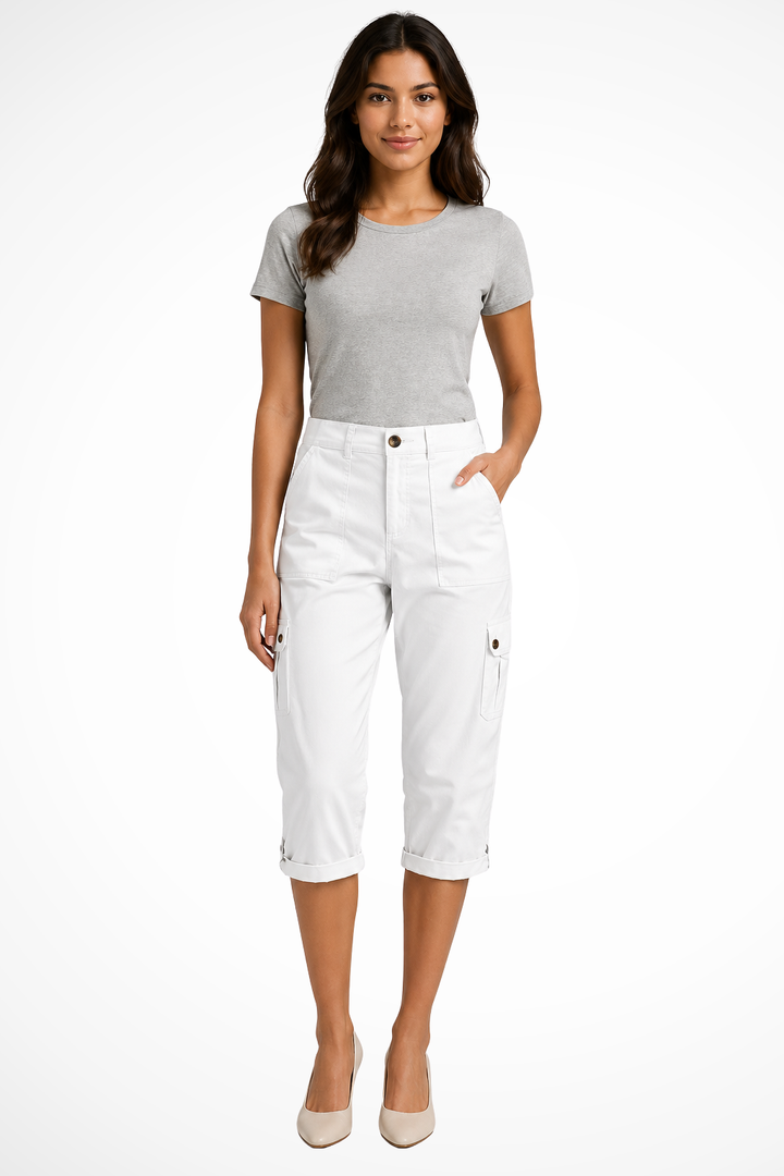 Women's Summer Cargo Trousers with Roll Up Hem | Cropped
