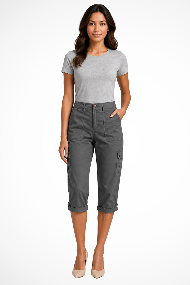 Women's Summer Cargo Trousers with Roll Up Hem | Cropped