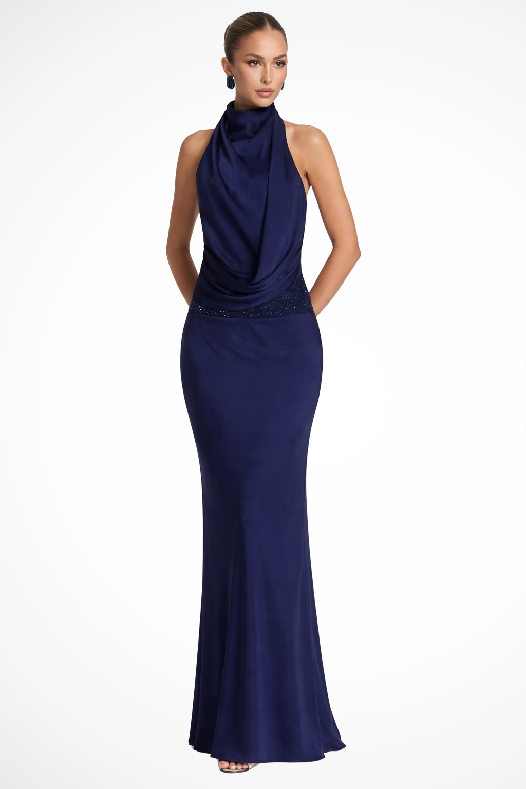 Women's Halter Neck Draped Wedding Guest Dress | Maxi