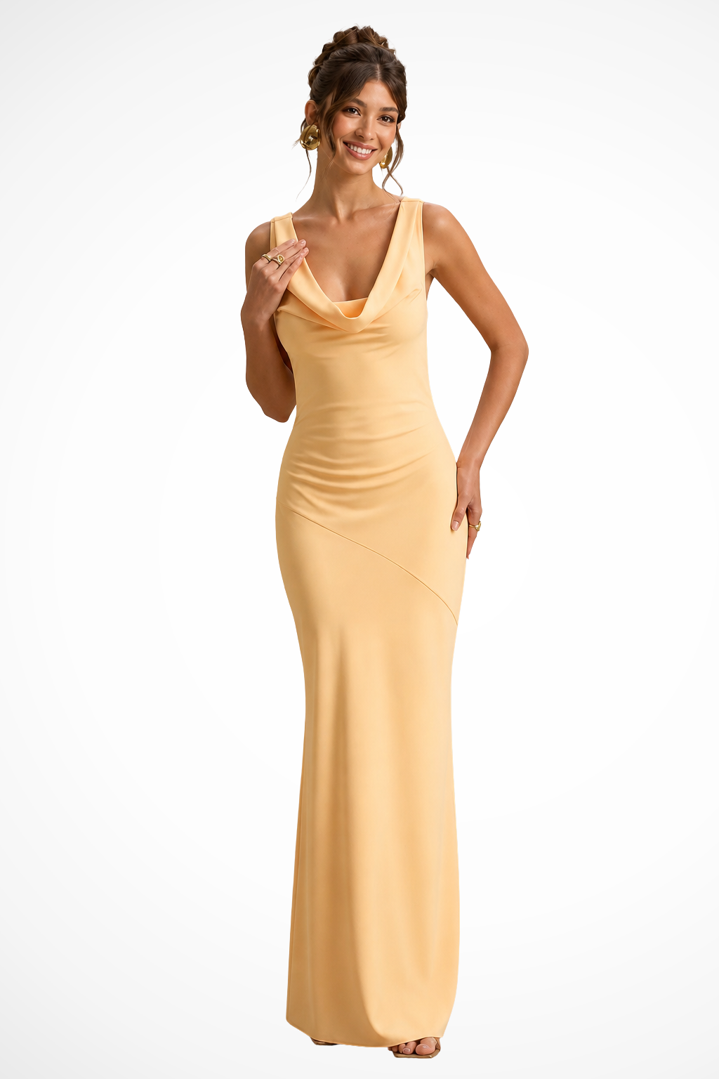 Women's Elegant Cowl Neck Fitted Wedding Guest Dress | Maxi