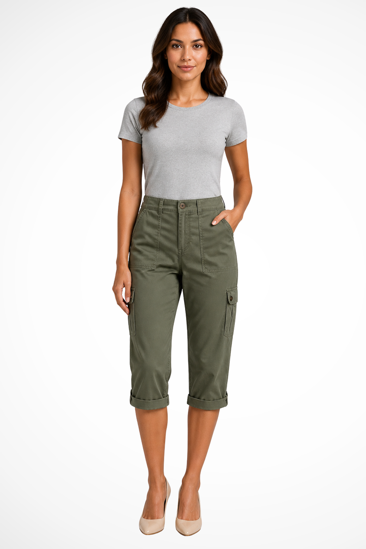 Women's Summer Cargo Trousers with Roll Up Hem | Cropped