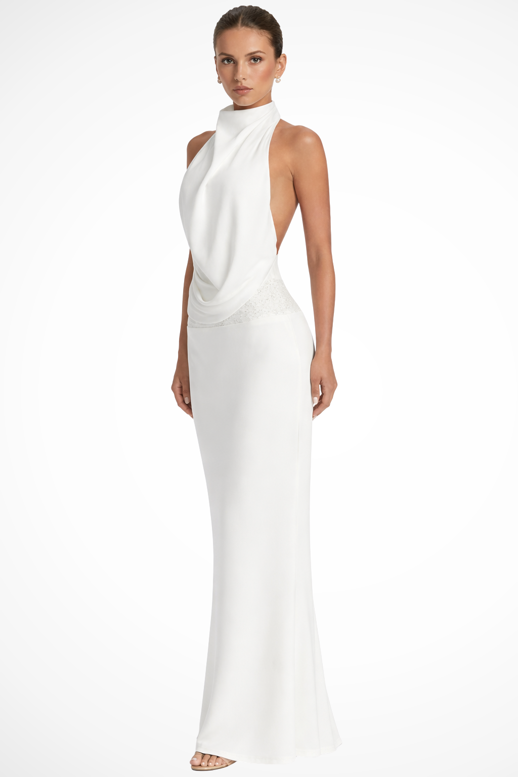 Women's Halter Neck Draped Wedding Guest Dress | Maxi