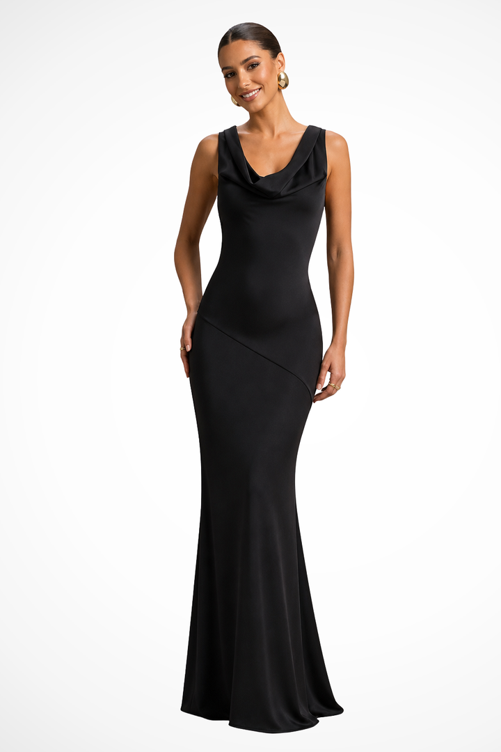 Women's Elegant Cowl Neck Fitted Wedding Guest Dress | Maxi