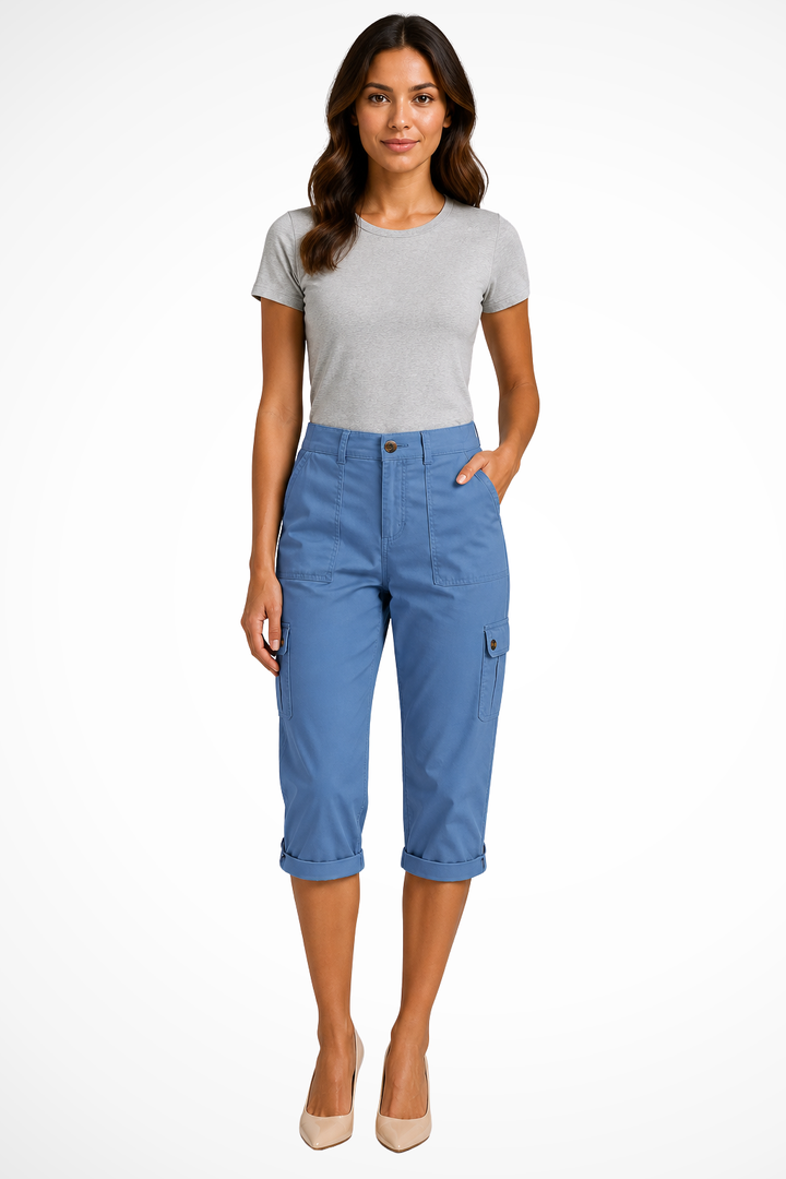 Women's Summer Cargo Trousers with Roll Up Hem | Cropped
