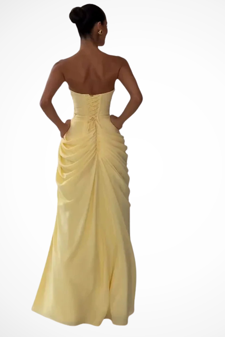 Women's Summer Ruched Slit Summer Wedding Guest Dress | Maxi