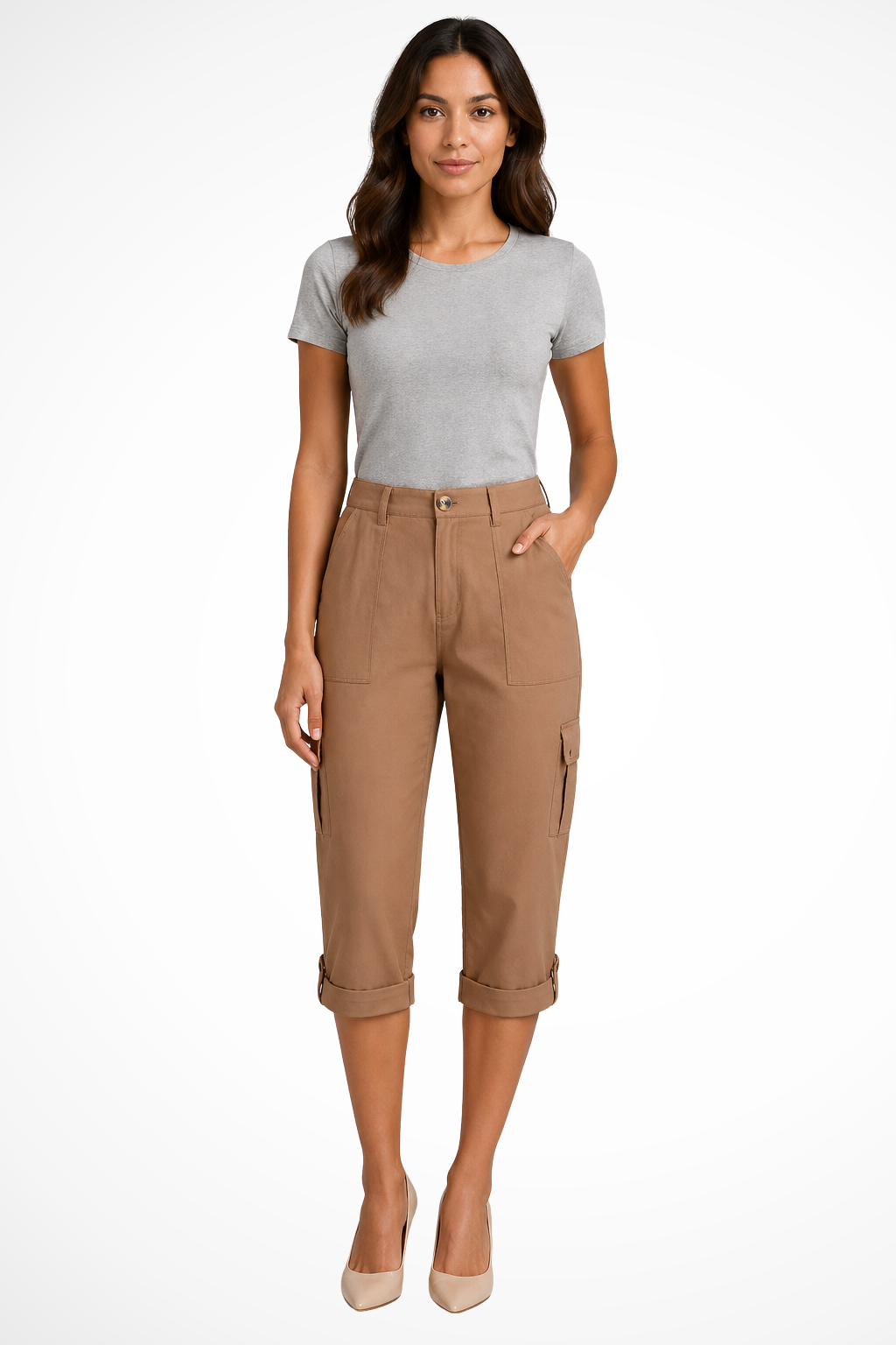 Women's Summer Cargo Trousers with Roll Up Hem | Cropped