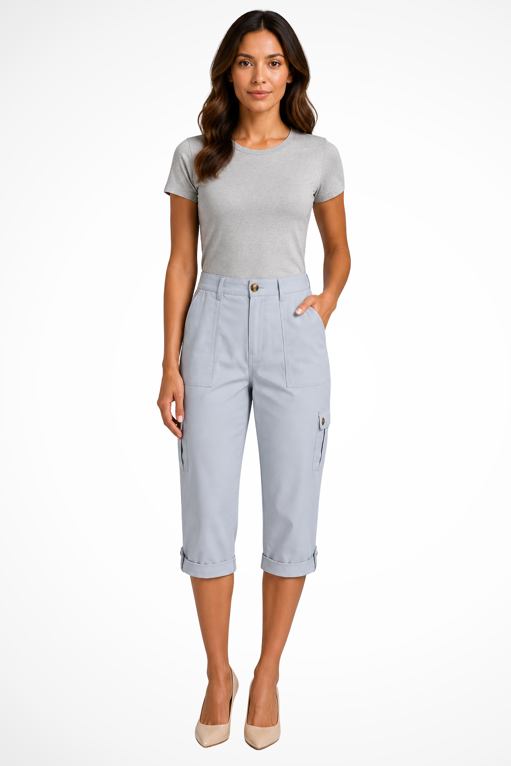 Women's Summer Cargo Trousers with Roll Up Hem | Cropped
