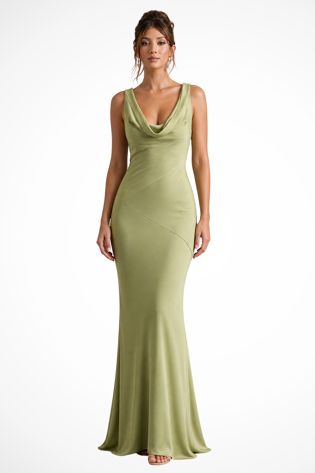 Women's Elegant Cowl Neck Fitted Wedding Guest Dress | Maxi