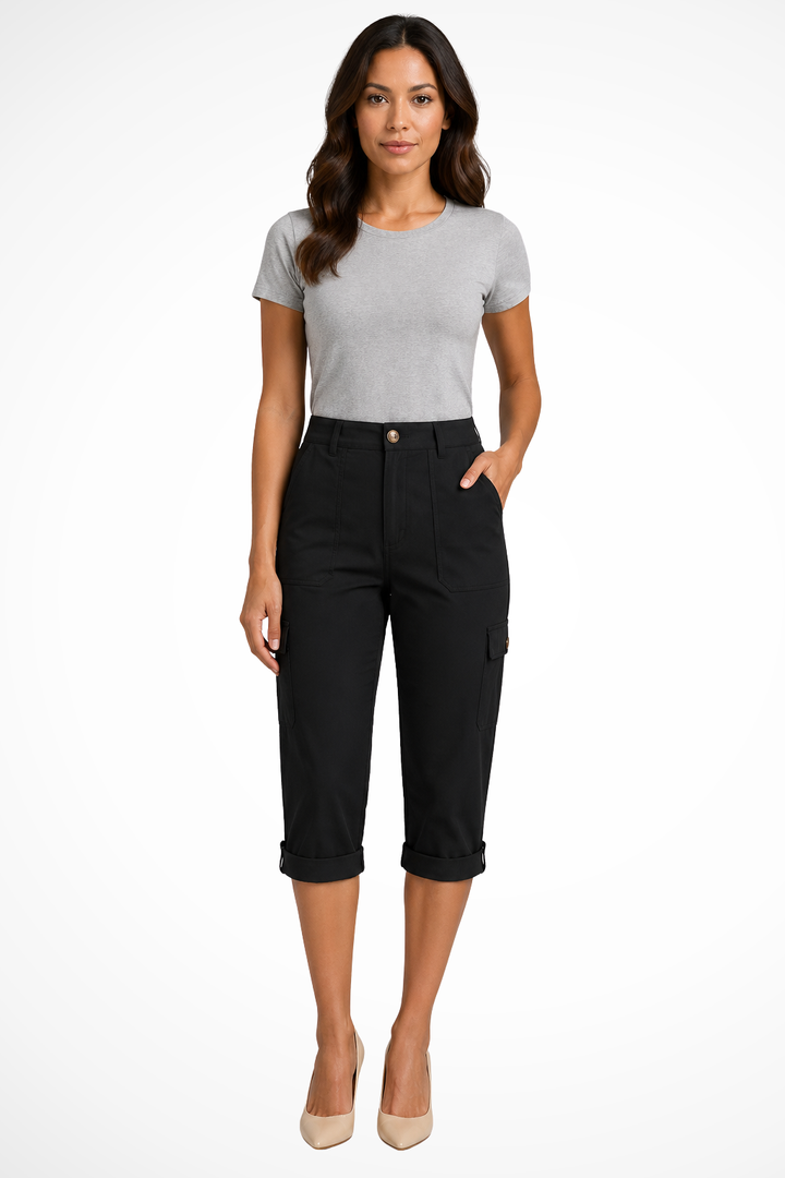 Women's Summer Cargo Trousers with Roll Up Hem | Cropped