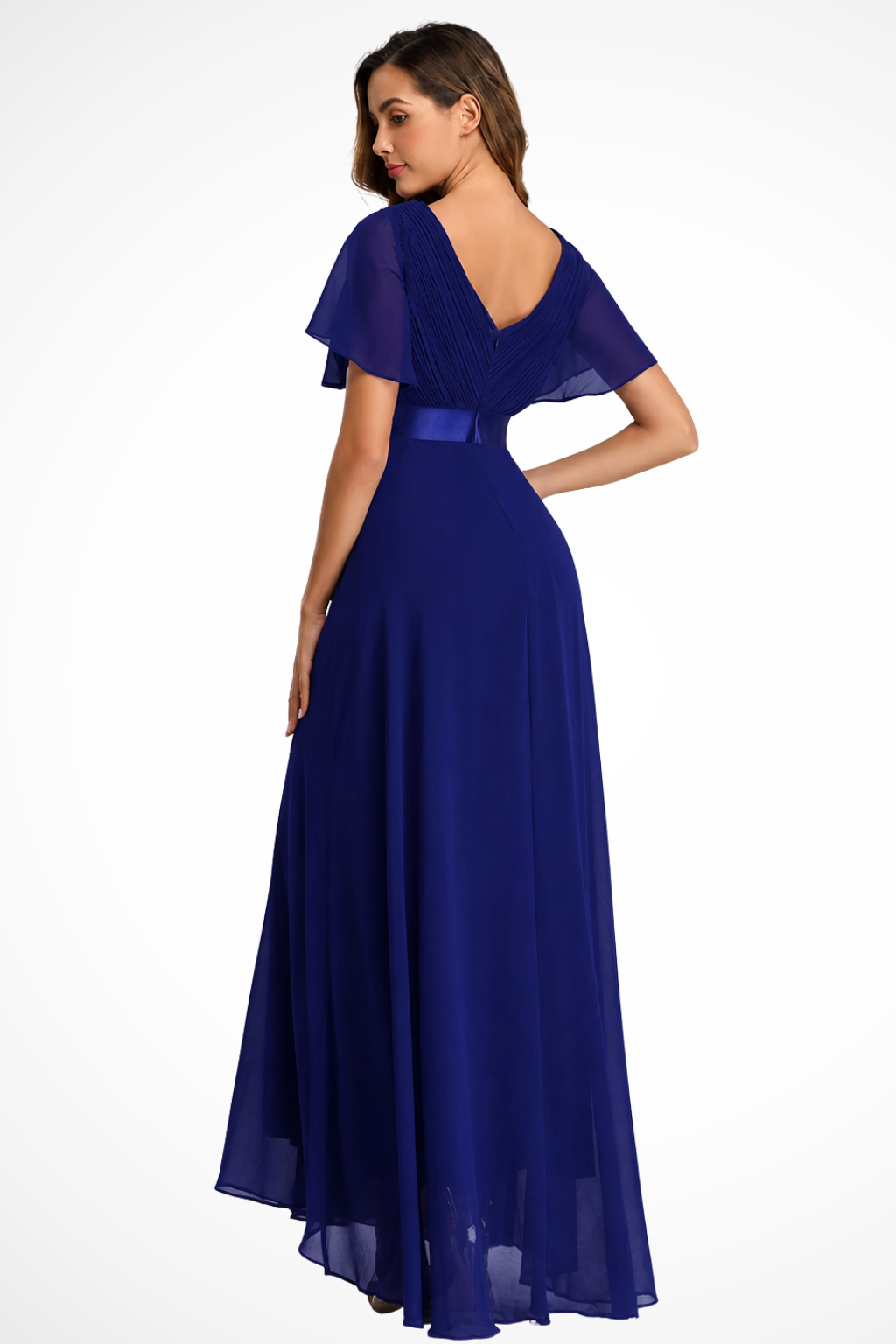 Women's Elegant Flutter Sleeve V Neck Wedding Guest Dress | Maxi