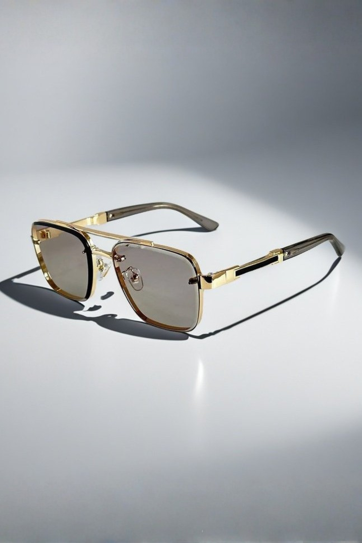 Men's Aviator Square Sunglasses with Gold Metal Frame and Gradient Lens | Polarized