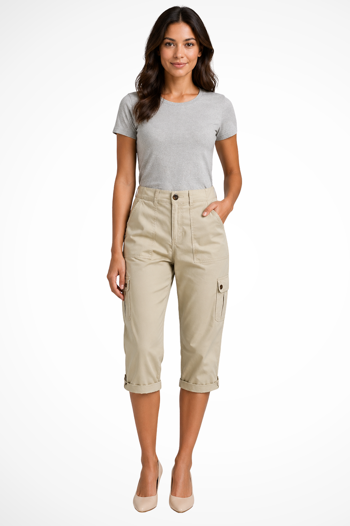 Women's Summer Cargo Trousers with Roll Up Hem | Cropped