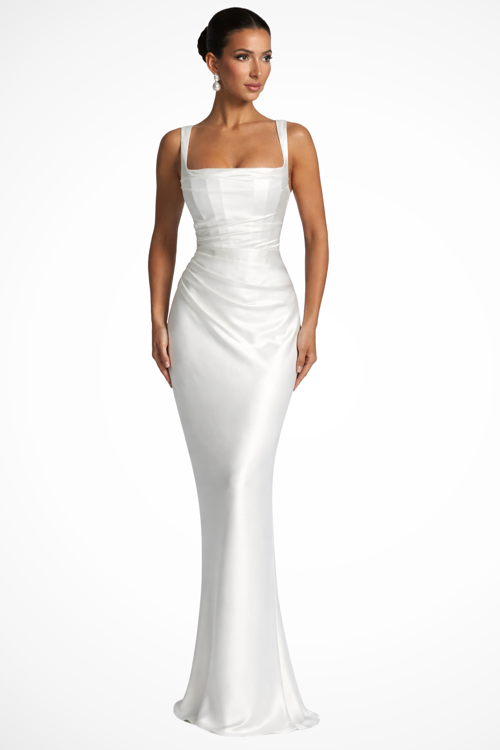 Women's Square Neck Ruched Wedding Guest Dress | Maxi