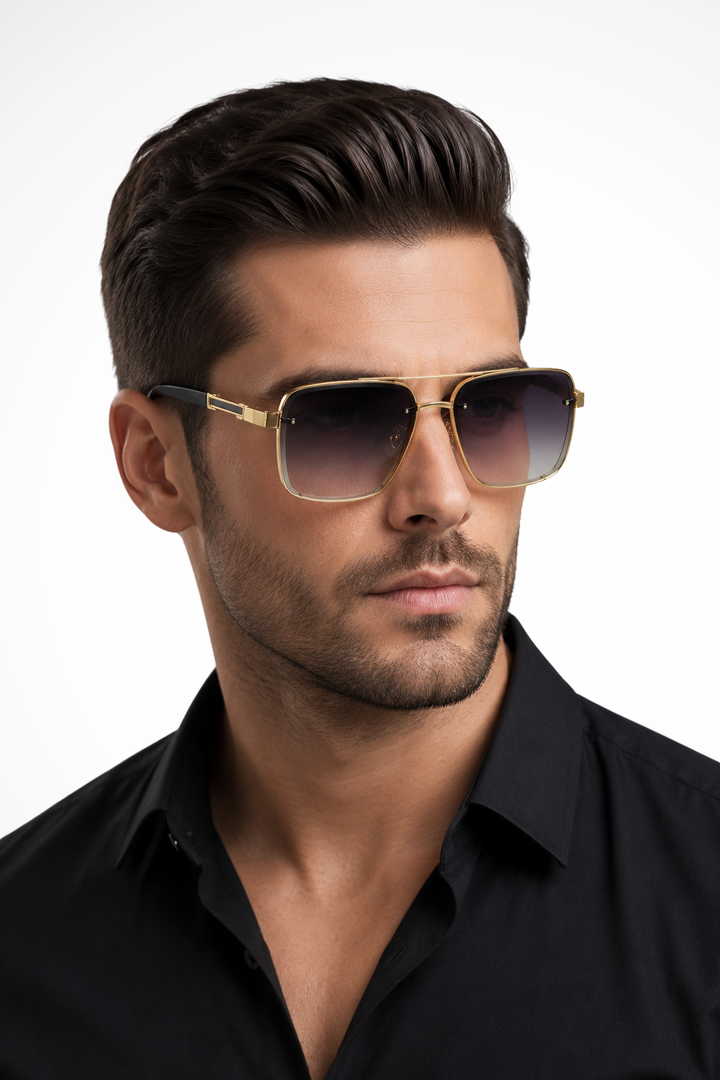 Men's Aviator Square Sunglasses with Gold Metal Frame and Gradient Lens | Polarized