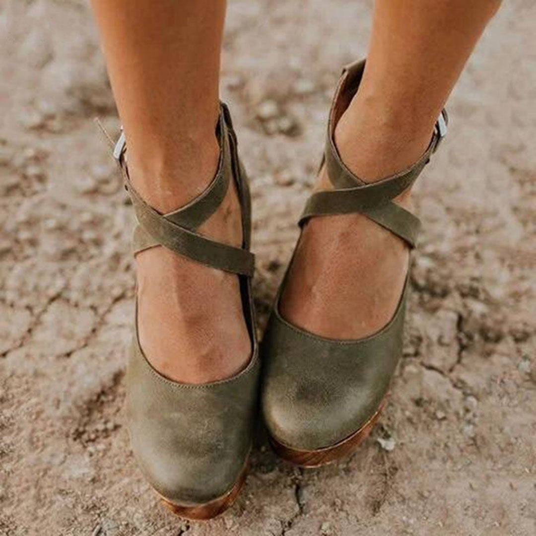 Women's Elegant Closed Toe Ankle Strap Sandals | Wedge Heel