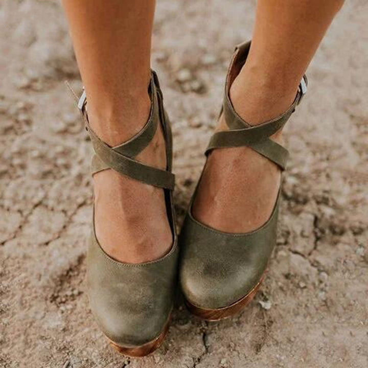 Women's Elegant Closed Toe Ankle Strap Sandals | Wedge Heel