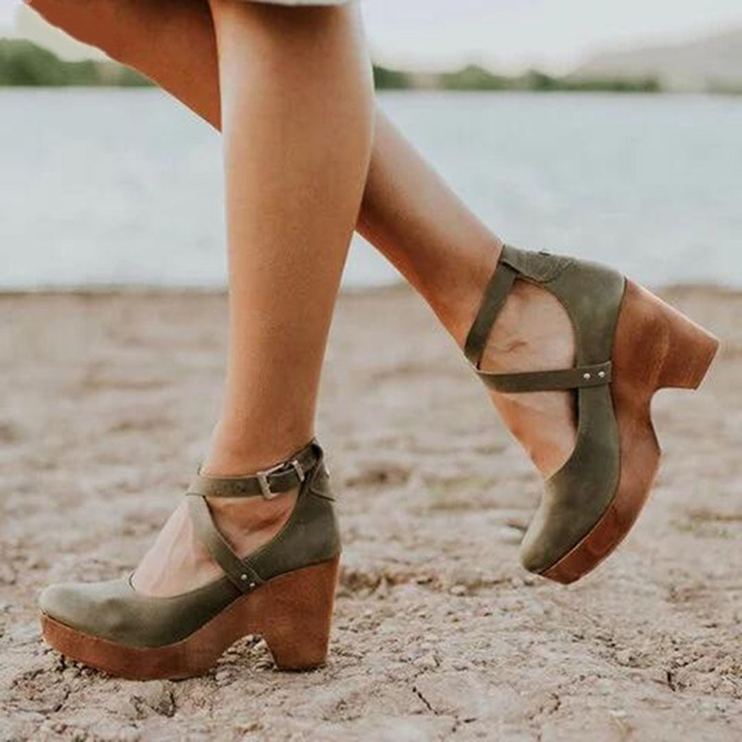 Women's Elegant Closed Toe Ankle Strap Sandals | Wedge Heel