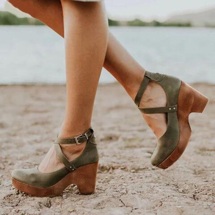 Women's Elegant Closed Toe Ankle Strap Sandals | Wedge Heel