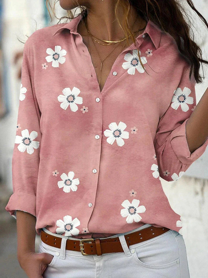 Women's Floral Print Collared Blouse | Long Sleeves