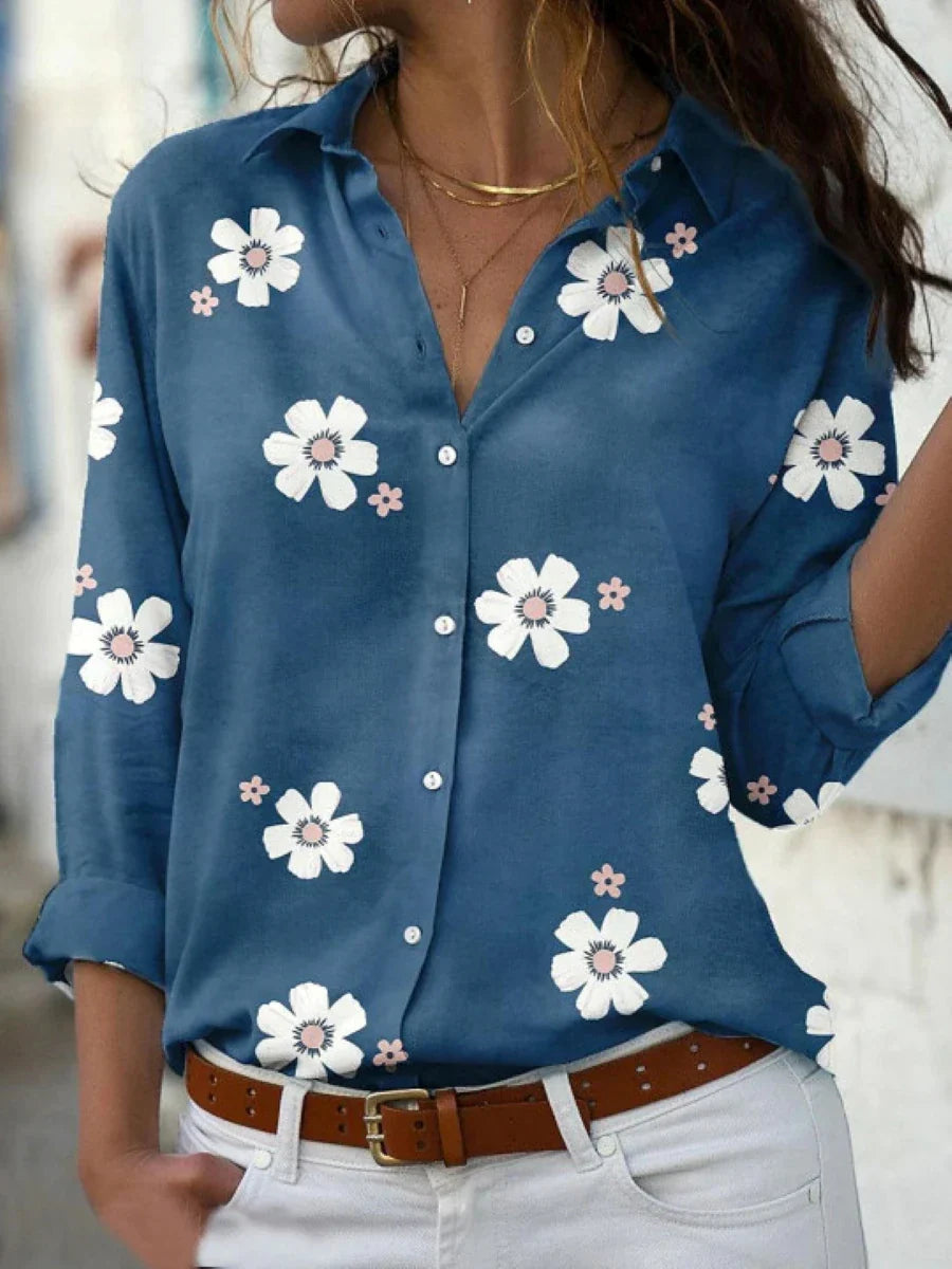 Women's Floral Print Collared Blouse | Long Sleeves