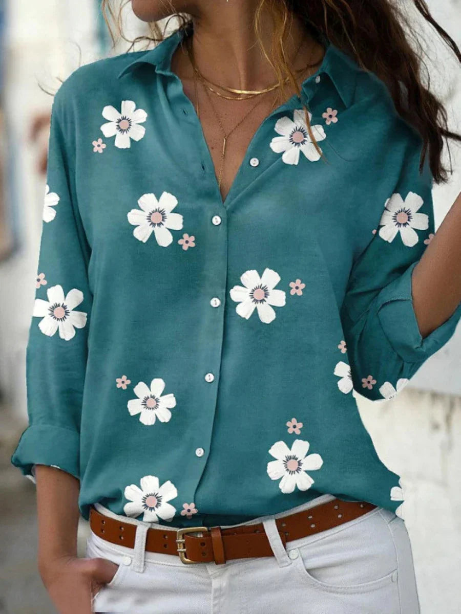 Women's Floral Print Collared Blouse | Long Sleeves