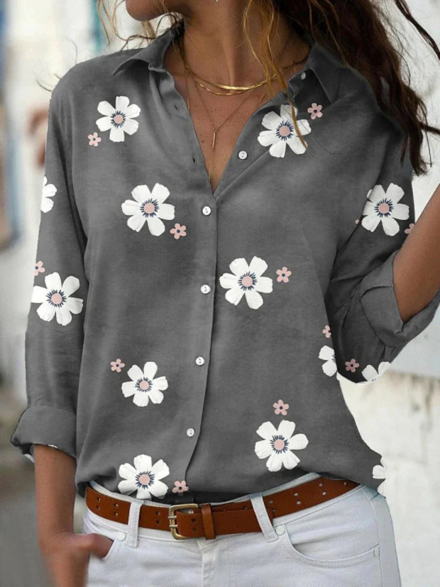 Women's Floral Print Collared Blouse | Long Sleeves