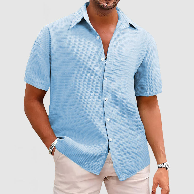 Men's Textured Button-Up Summer Shirt | Short Sleeve