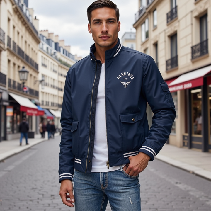 Men's Sport Stand Collar Varsity Jacket | Zip Up