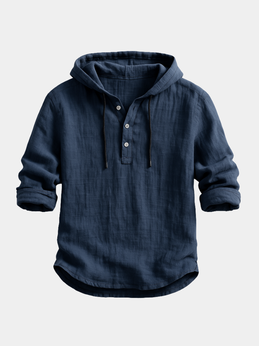 Men's Casual Loose Button Detail Hoodie | Long Sleeve