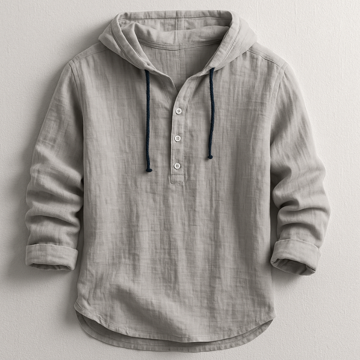 Men's Casual Loose Button Detail Hoodie | Long Sleeve