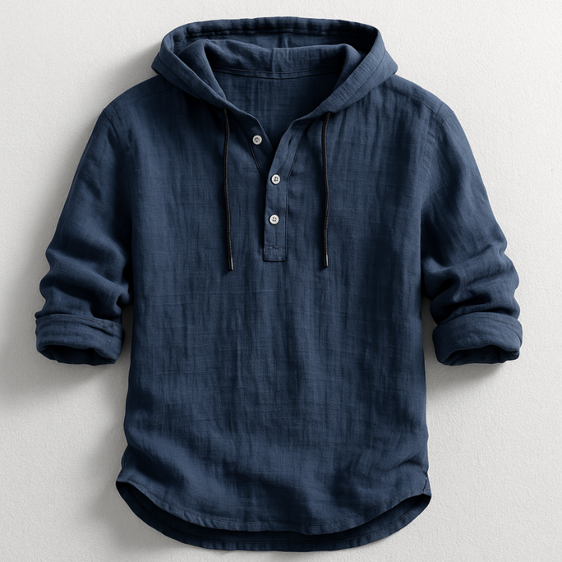 Men's Casual Loose Button Detail Hoodie | Long Sleeve