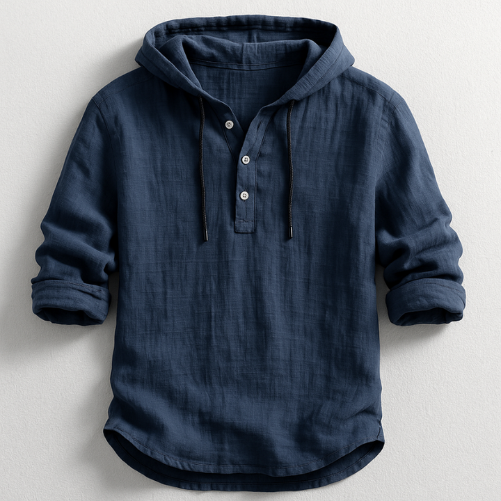 Men's Casual Loose Button Detail Hoodie | Long Sleeve