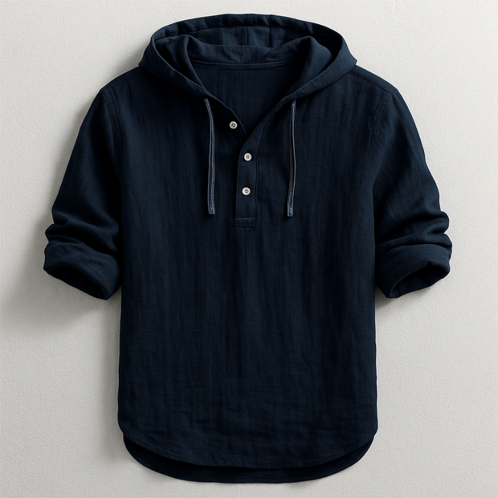 Men's Casual Loose Button Detail Hoodie | Long Sleeve