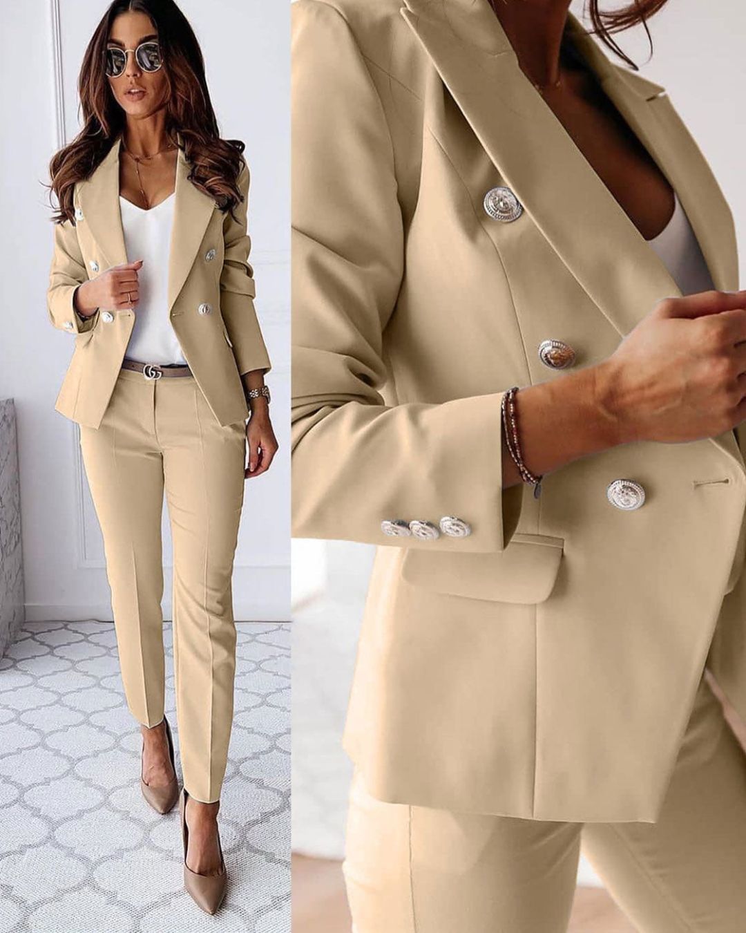 Women's Double Breasted Blazer and Fitted Trouser Set | Two Piece
