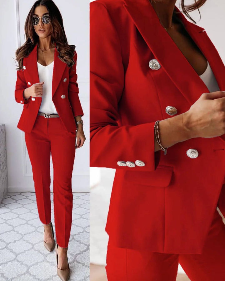 Women's Double Breasted Blazer and Fitted Trouser Set | Two Piece