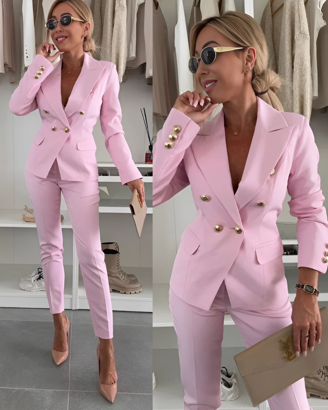 Women's Double Breasted Blazer and Fitted Trouser Set | Two Piece