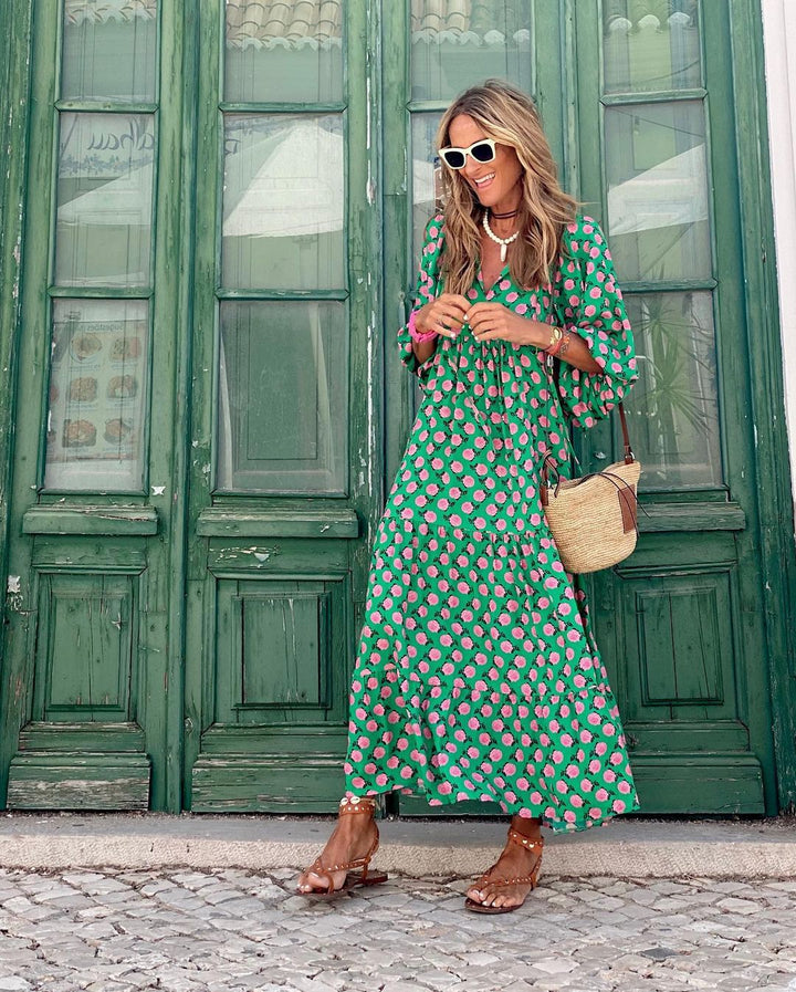 Women's Elegant Boho V-Neck Beach Dress | Maxi