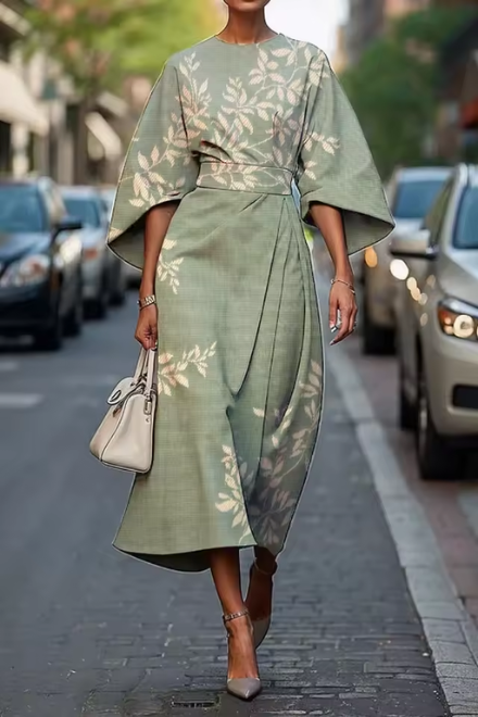 Women's Elegant Wedding Guest Floral Belted Dress | Midi